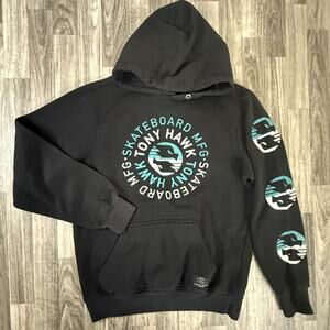 Tony Hawk MFG Black Hoodie Skateboard Logo Graphic Pullover Sweatshirt M
